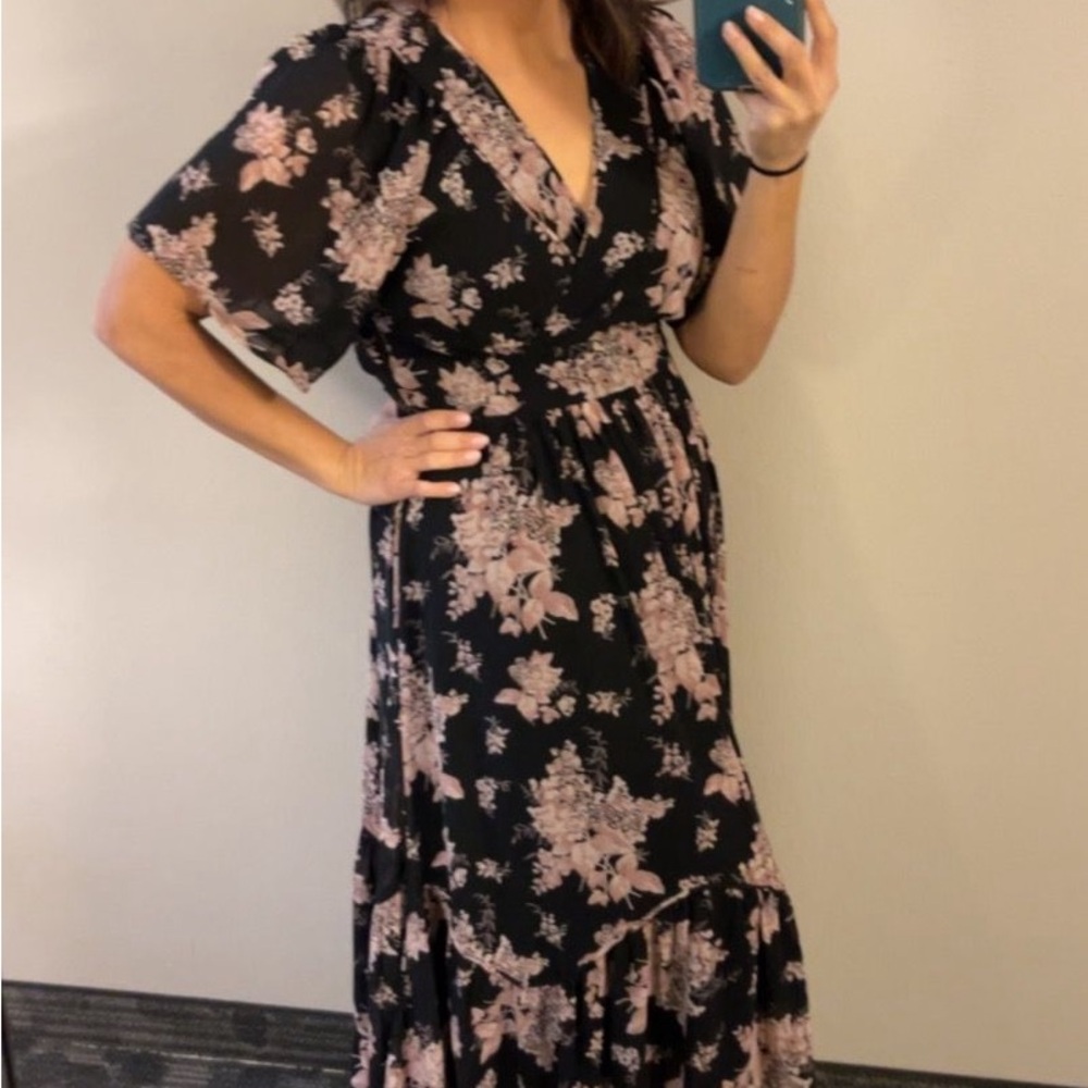 Floral Black and Pink Women's tiered Dress